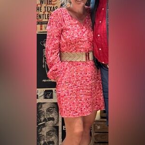 GAP Pink Long Sleeve Sundress with V-Neck and Bishop Sleeves